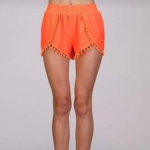 Orange Summer short with pompoms